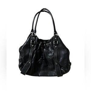 Danier Elegant Black Leather Tote Bag